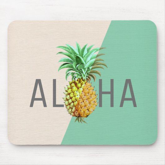 Aloha Ananas, Linnen Textuur Beige & Groen Muismat (Voorkant)