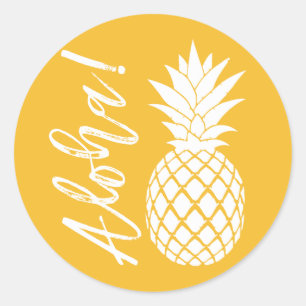 Aloha ananas strand bruiloft Luau geel wit Ronde Sticker