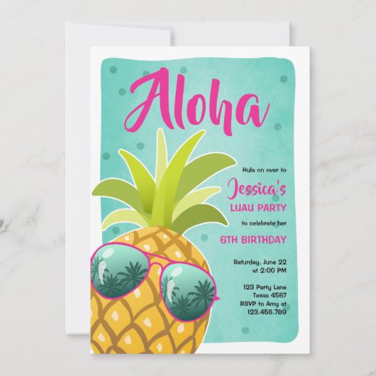 Aloha ananas Verjaardag Tropisch Luau Hawaii Kaart (Voorkant)