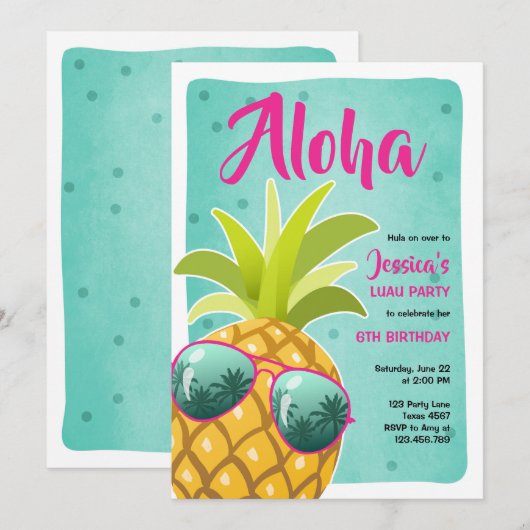 Aloha ananas Verjaardag Tropisch Luau Hawaii Kaart (Voorkant / Achterkant)