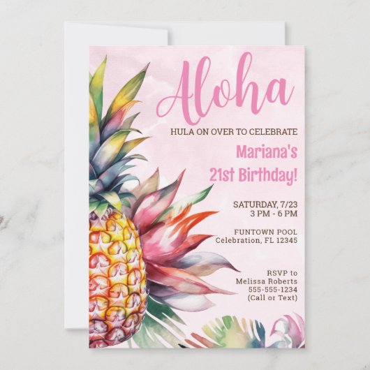 Aloha Ananas Verjaardagsfeest Uitnodiging (Voorkant)