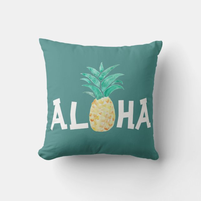 Aloha Ananas Waterverf Schilderij Kussen (Voorkant)