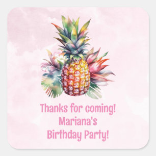 Aloha Ananas Zomer Verjaardagsfeest Favor Vierkante Sticker