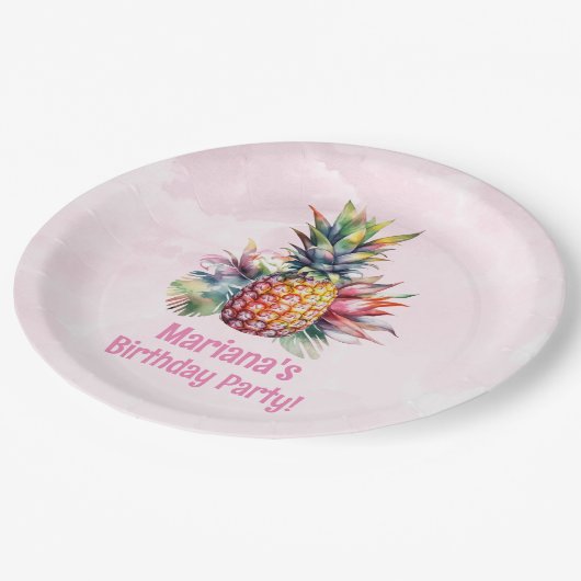 Aloha Ananas Zomer Verjaardagsfeest Papieren Bordje (Gekanteld)