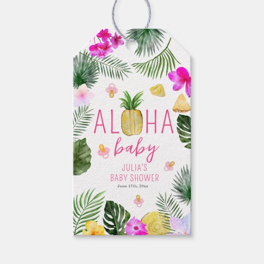 Aloha Baby Ananas & Pacifiers Baby shower Luau Cadeaulabel (Voorkant)