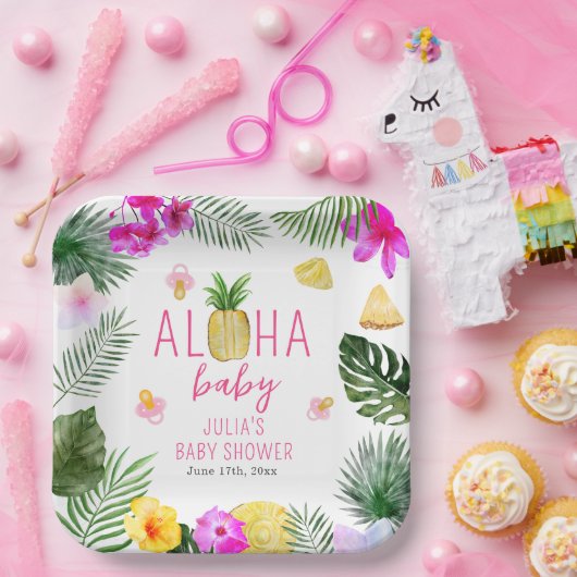 Aloha Baby Ananas & Pacifiers Baby shower Luau Papieren Bordje (Feest)