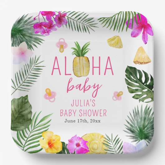 Aloha Baby Ananas & Pacifiers Baby shower Luau Papieren Bordje (Voorkant)