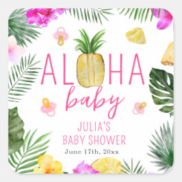 Aloha Baby Ananas & Pacifiers Baby shower Luau Vierkante Sticker