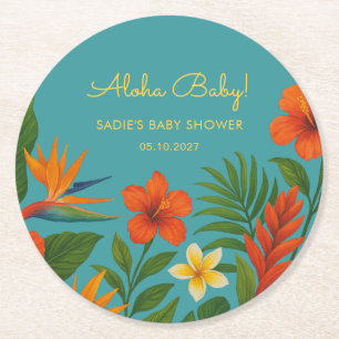 Aloha Baby! Chic Tropische Baby Shower Ronde Kartonnen Onderzetter