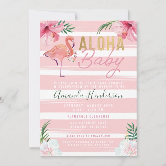 Aloha Baby Flamingo Baby shower Invitation Kaart (Voorkant)