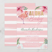 Aloha Baby Flamingo Baby shower Invitation Kaart (Voorkant / Achterkant)