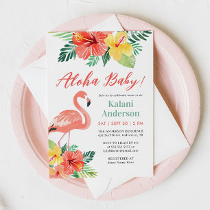 Aloha Baby Flamingo Baby shower Kaart