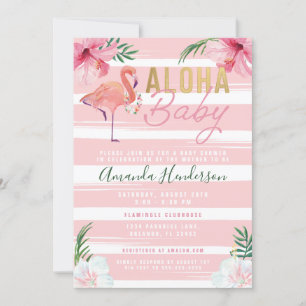 Aloha Baby Flamingo Baby Shower Uitnodiging, Kaart