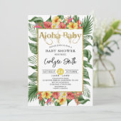 Aloha Baby Gold Tropical Baby shower Invitation Kaart (Staand voorkant)
