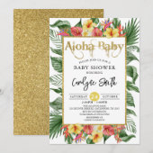 Aloha Baby Gold Tropical Baby shower Invitation Kaart (Voorkant / Achterkant)