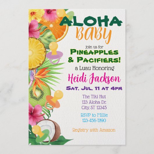 Aloha Baby, Pineapples & Pacifiers Baby Shower Kaart (Voorkant)
