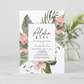 Aloha Baby Pink Tropical Floral Baby shower Kaart (Staand voorkant)