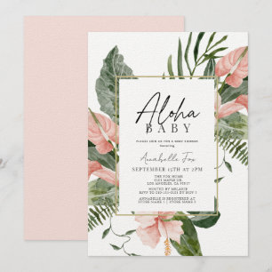 Aloha Baby Pink Tropical Floral Baby shower Kaart