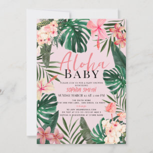 Aloha Baby Pink Tropical Floral Meisje Baby shower Kaart