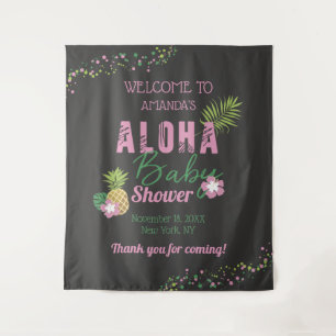 Aloha Baby Roze & Groen Meisje Baby shower Welkom Wandkleed