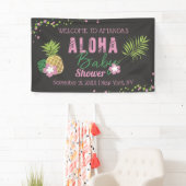 Aloha Baby Roze Groen Tropisch Baby shower Welkom Spandoek (Insitu)