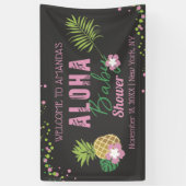 Aloha Baby Roze Groen Tropisch Baby shower Welkom Spandoek (Verticaal)