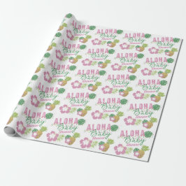 Aloha Baby Roze & Groen Tropisch Meisje Baby showe Cadeaupapier