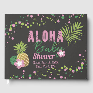 Aloha Baby Roze & Groen Tropisch Meisje Baby showe Gastenboek