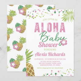 Aloha Baby Roze & Groen Tropisch Meisje Baby showe Kaart