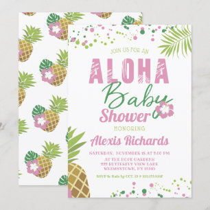 Aloha Baby Roze & Groen Tropisch Meisje Baby showe Kaart