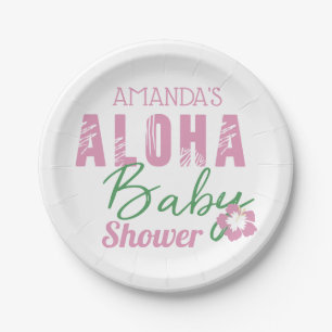 Aloha Baby Roze & Groen Tropisch Meisje Baby showe Papieren Bordje
