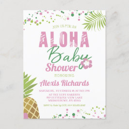 Aloha Baby Roze & Groen Tropisch Meisje Baby showe Uitnodiging Briefkaart