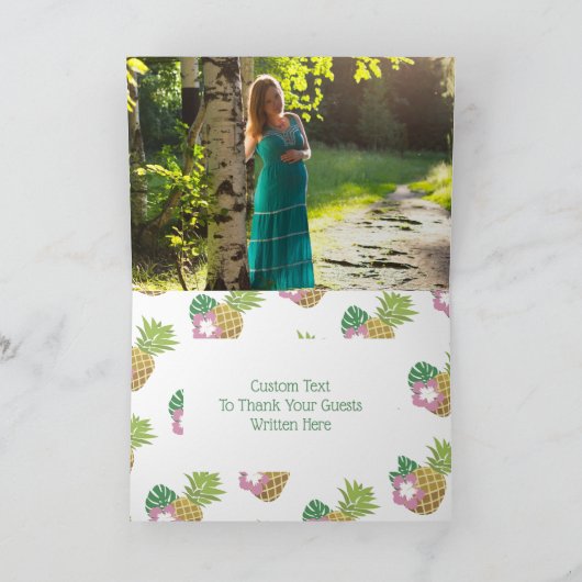 Aloha Baby Roze & Groen Tropische Ananas Foto Bedankkaart (Binnen)