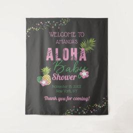 Aloha Baby Roze & Groene Meisje Baby Shower Welkom Wandkleed