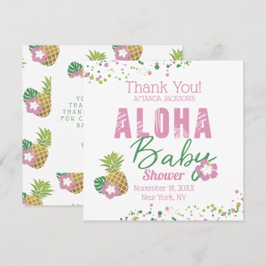Aloha Baby roze groene tropische ananas dank u Bedankkaart (Voorkant / Achterkant)
