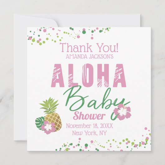 Aloha Baby roze groene tropische ananas dank u Bedankkaart (Voorkant)