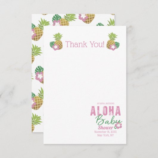 Aloha Baby roze groene tropische ananas dank u Bedankkaart (Voorkant / Achterkant)