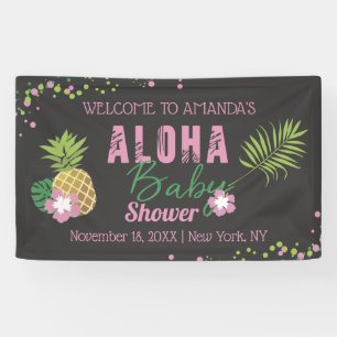 Aloha Baby Roze Groene Tropische Baby Shower Welko Spandoek