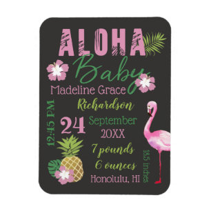 Aloha Baby Roze & Groene Tropische Geboorte Statis Magneet