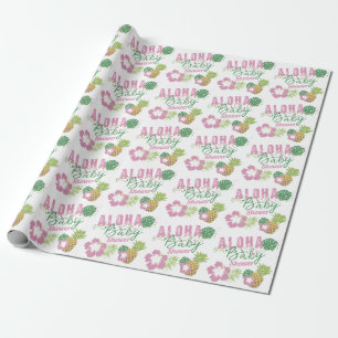 Aloha Baby Roze & Groene Tropische Meisje Baby Sho Cadeaupapier