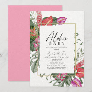 Aloha Baby Roze & Rood Tropisch Bloemen Baby showe Kaart