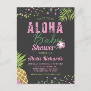 Aloha Baby roze tropisch meisje Baby shower donker Uitnodiging Briefkaart