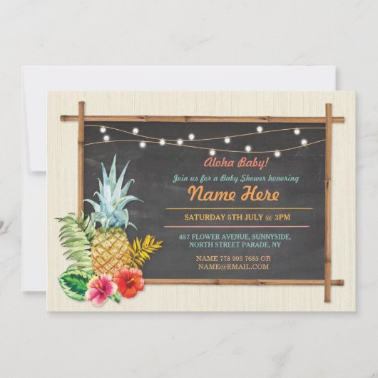 Aloha Baby. Shower Chalk Pineapple Luau Invitation Kaart (Voorkant)