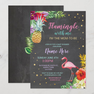 Aloha Baby shower Flamingo Chalk Luau Gold Invite Kaart