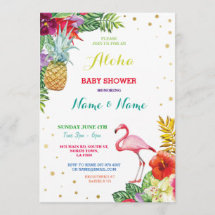 Aloha Baby shower Flamingo Girl Boy Bright Invite Kaart