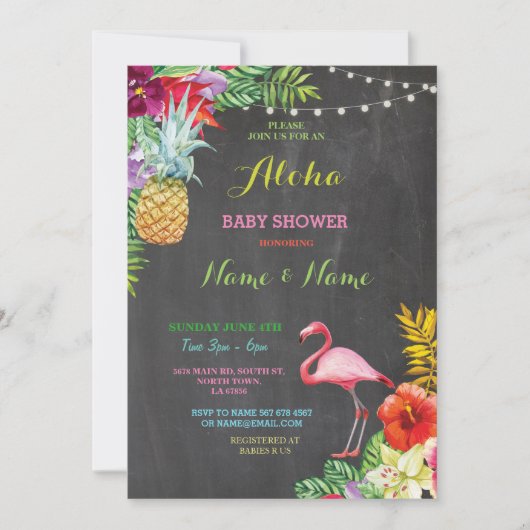 Aloha Baby shower Flamingo Girl Boy Bright Invite Kaart (Voorkant)