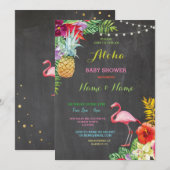 Aloha Baby shower Flamingo Girl Boy Bright Invite Kaart (Voorkant / Achterkant)