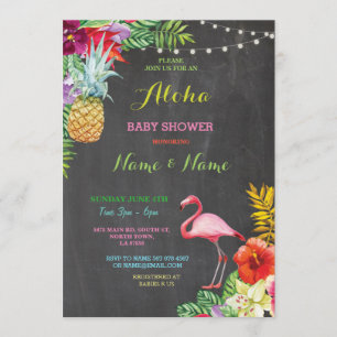 Aloha Baby shower Flamingo Girl Boy Bright Invite Kaart