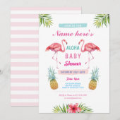 Aloha Baby shower Flamingo Pineapple Laua Invite Kaart (Voorkant / Achterkant)