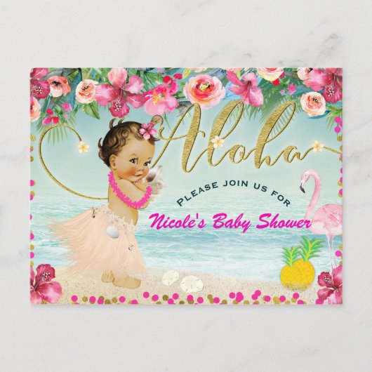 Aloha Baby shower Hawaiian Beach Party Retro Uitnodiging Briefkaart (Voorkant)